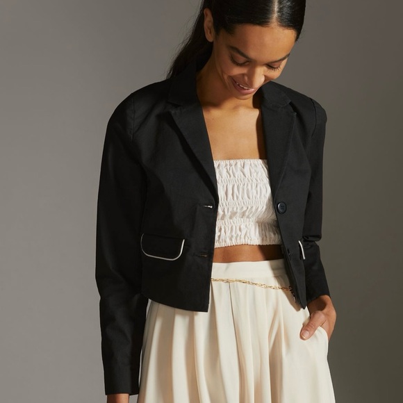 Anthropologie Maeve cropped poplin tuxedo jacket, EUC size 4 - Picture 2 of 8